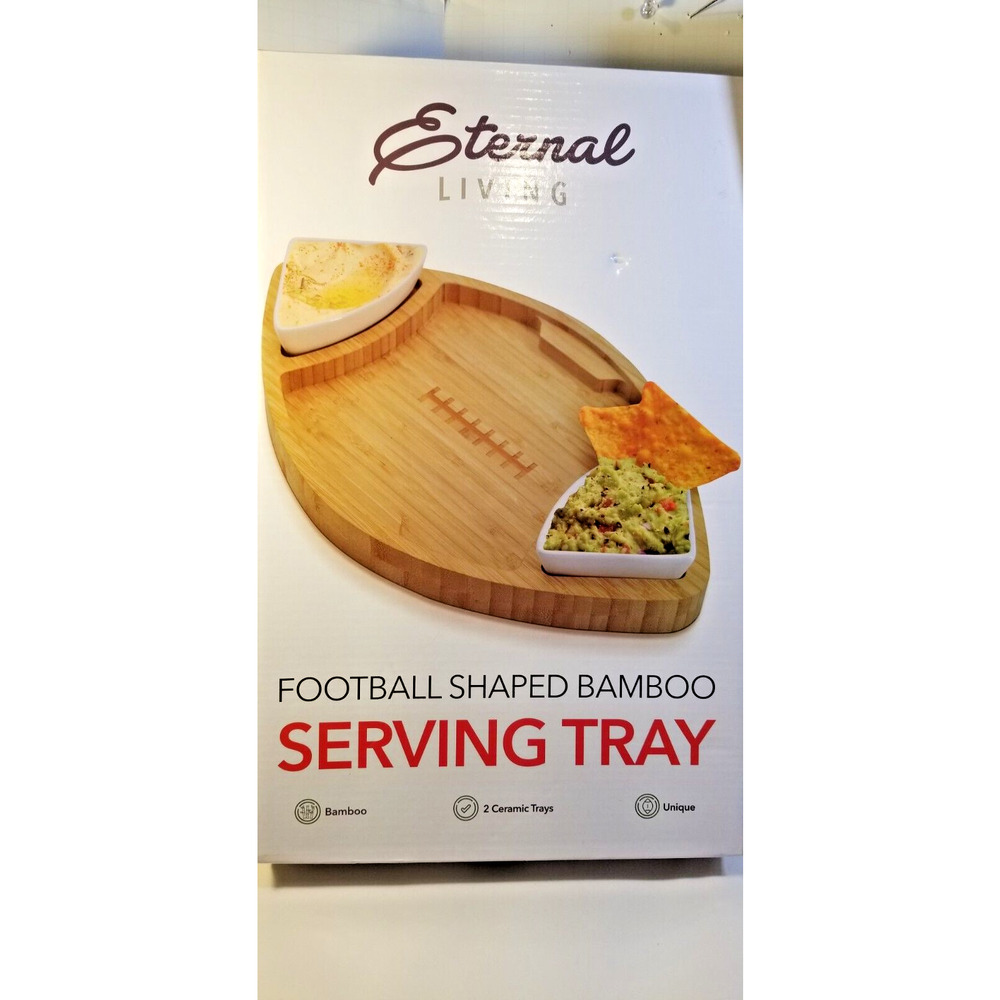 Eternal Living Football Shaped Bamboo Serving/Cheese Tray 15-3/4" Party NIB